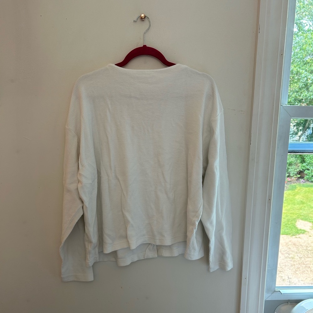 Basic Threads White Ribbed Button Down Knit - Picture 2 of 8